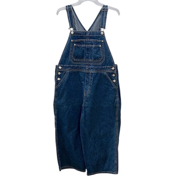Vtg Baccini Blue Denim Cropped Wide Leg Carpenter Bib Overalls Large - Picture 1 of 10